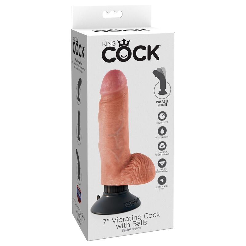 King Cock - Dildo Vibrator With Testicles 17.78 Cm Natural