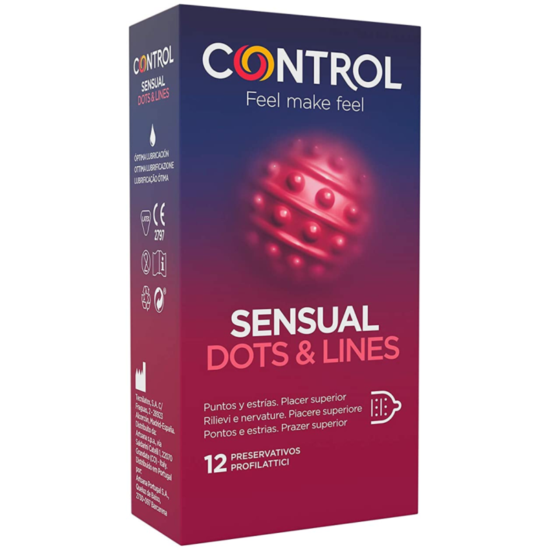 Preservativi stimolanti con punti e linee delicate 12 unità lattice naturale Control Condoms