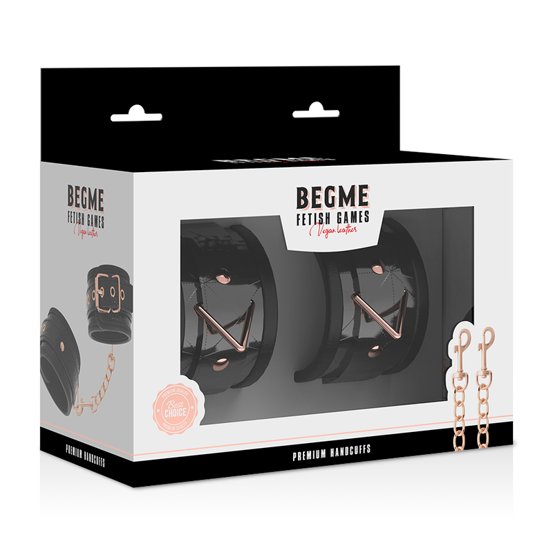 Poignets de soumission en cuir végétalien avec doublure interne, sangle réglable avec chaîne dorée Begme Black Edition