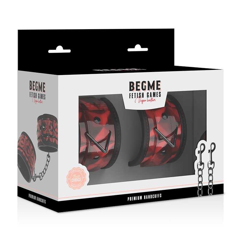 Poignets de soumission en cuir végétalien rouge avec doublure interne, sangle réglable avec chaîne Begme Red Edition