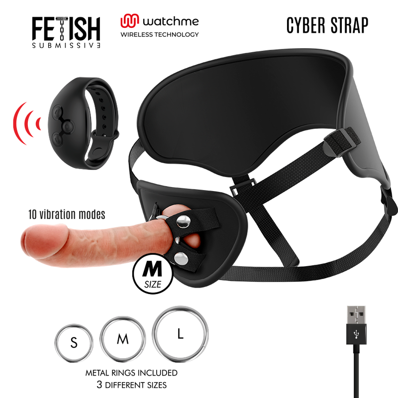 Fetish Submissive Cyber ​​​​Strap - Harnais avec technologie de télécommande Gode Watchme M