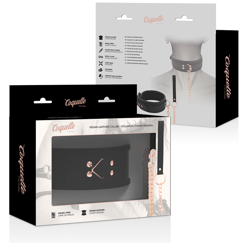 Collier de soumission ras du cou en cuir végétalien avec joint torique et chaîne dorée Coquette Desire