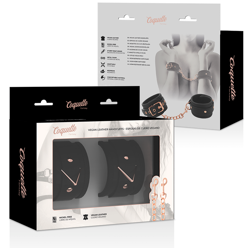 Menottes Deluxe Menottes En Cuir Vegan Noir Avec Boucle De Réglage Et Chaîne Ora Fetish Bondage Coquette Chic