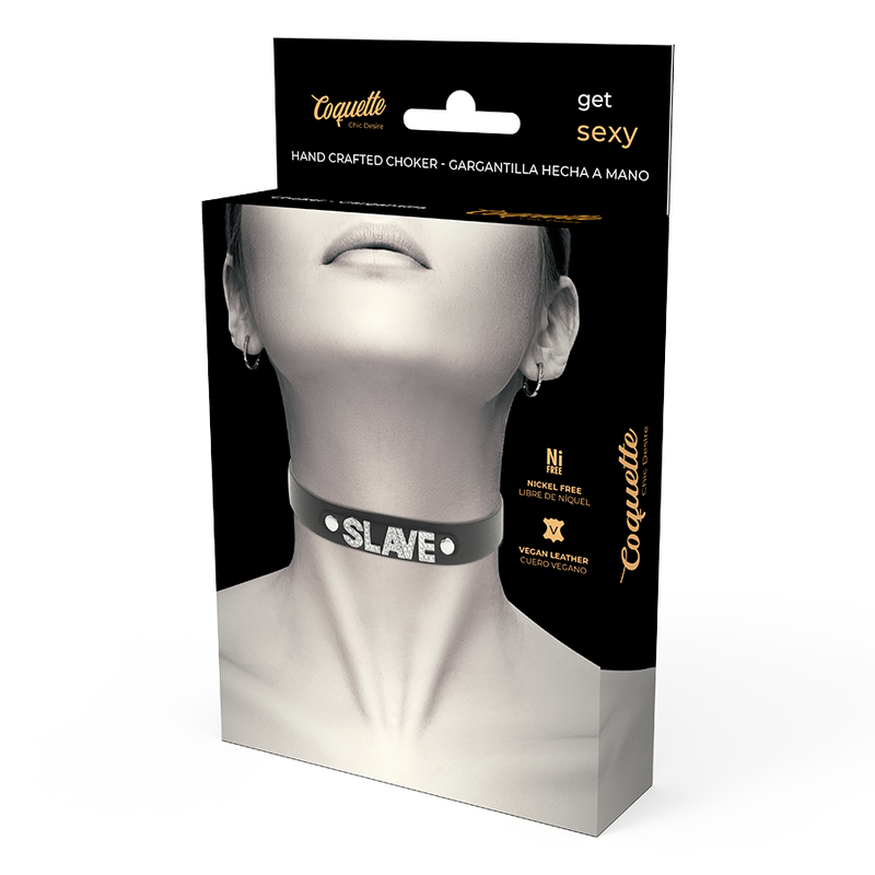 Girocollo Collare In Pelle Vegana Con Decoro Scritta Slave Coquette Chic