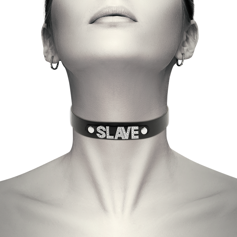 Girocollo Collare In Pelle Vegana Con Decoro Scritta Slave Coquette Chic