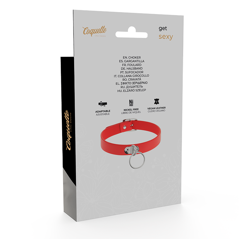 Col Ras Du Cou En Cuir Vegan Rouge Avec Crochet O-Ring En Acier Coquette Chic