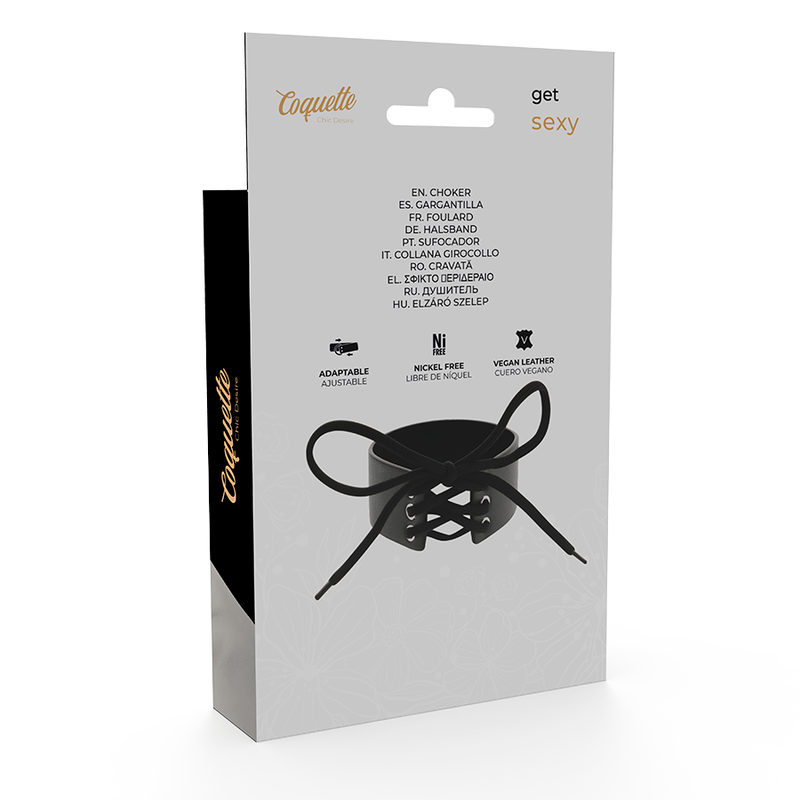 Collier Ras Du Cou En Cuir Vegan Noir Avec Large Bande Coquette Chic