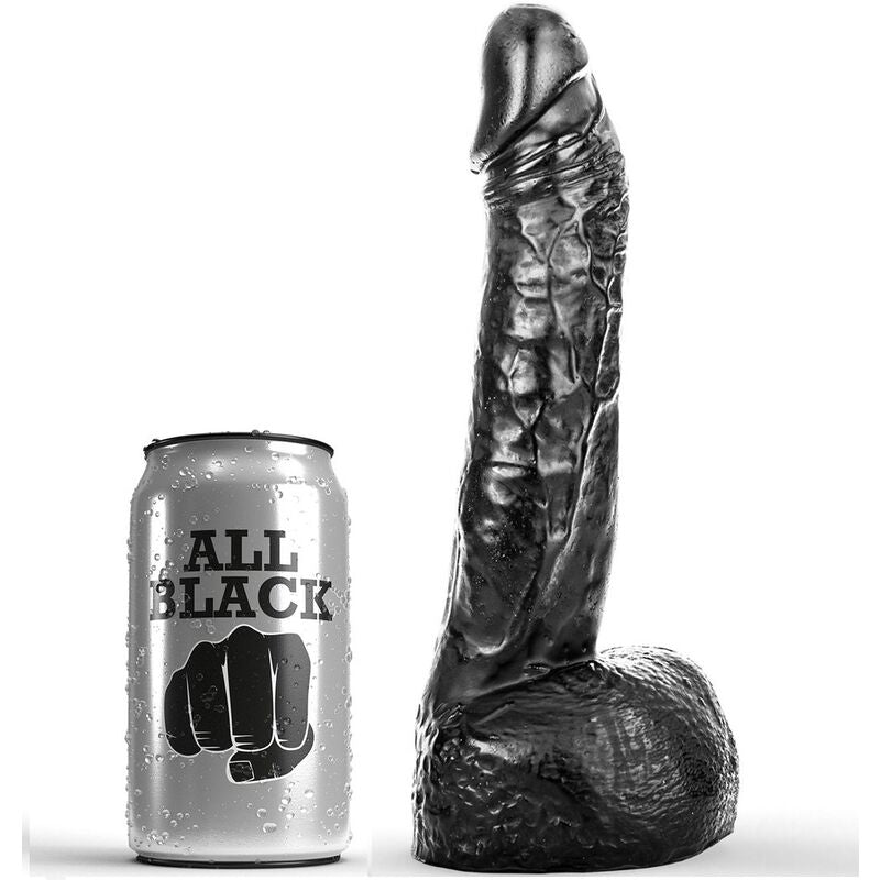 Realistic Black Dildo With Veins Testicles And Suction Cup 22Cm All Black