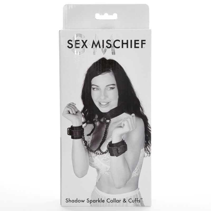 Imbracatura bondage pelle e nylon regolabile con collare e polsini catenella in acciaio per giochi fetish bdsm SEX AND MISCHIEF