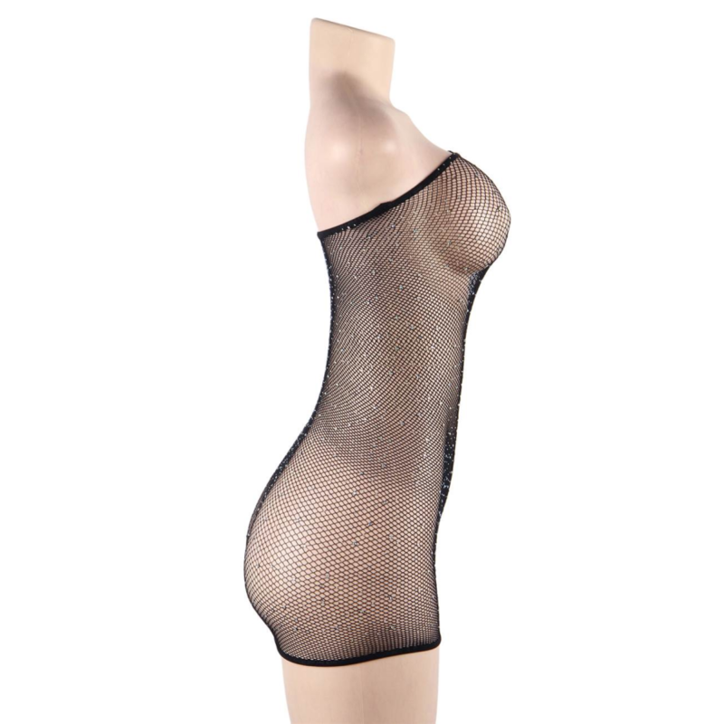 Abito sexy bodystocking a rete con punti luce in strass materiale elastico design sensuale trasparente Queen Lingerie