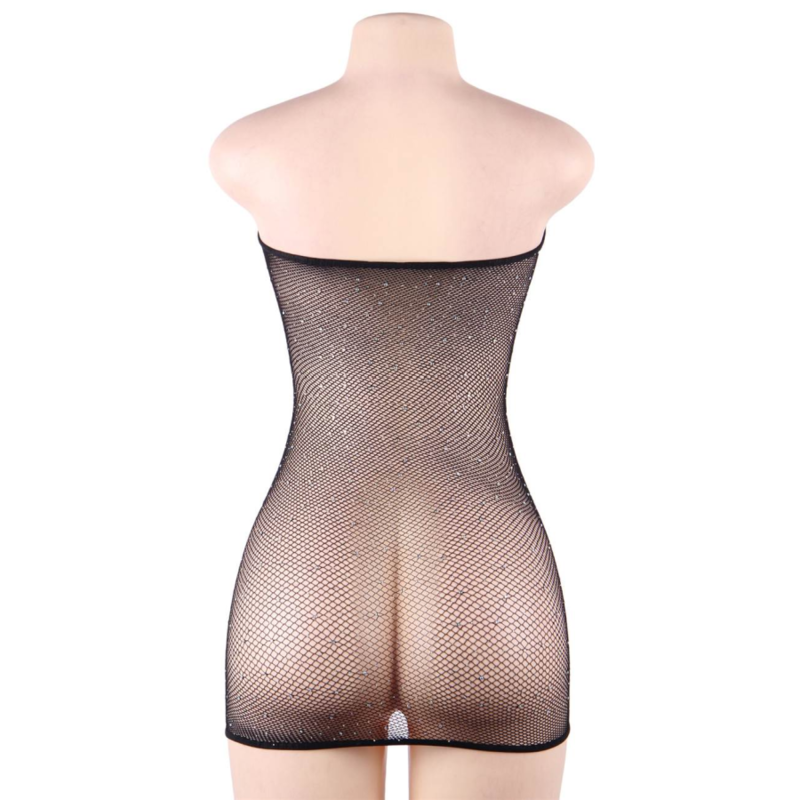 Abito sexy bodystocking a rete con punti luce in strass materiale elastico design sensuale trasparente Queen Lingerie