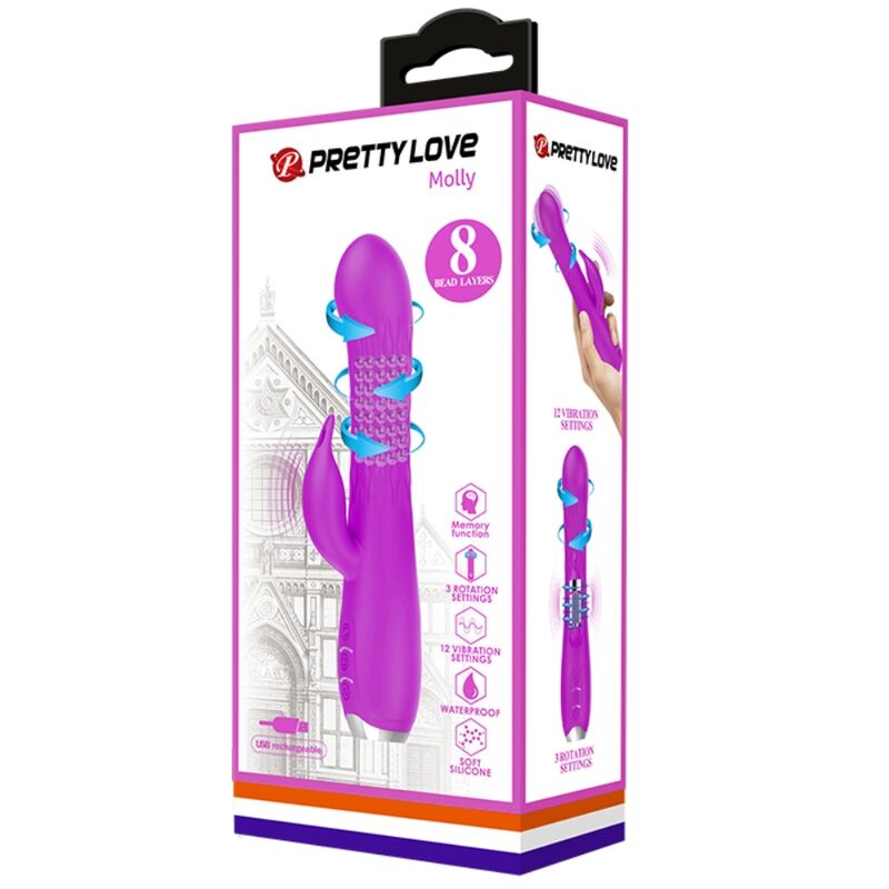 Vibratore rabbit rotante silicone morbido impermeabile 12 modalità vibrazione ricaricabile Pretty Love