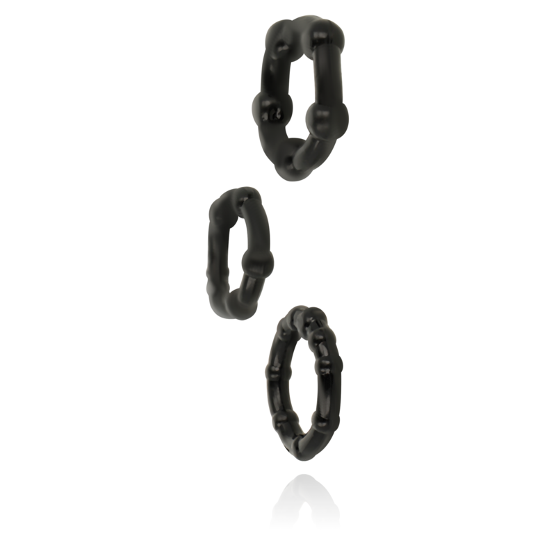 Set 3 anelli in silicone per pene e testicoli aumento potenza e durata erezioni senza parabeni ftalati Ohmama