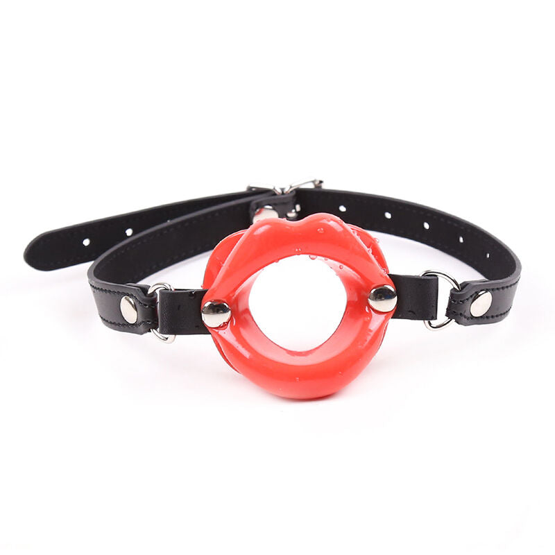 morso bavaglio costrittivo con bocca rossa regolabile senza ftalati per bondage fetish materiale sicuro ohmama fetish