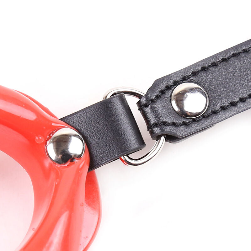 morso bavaglio costrittivo con bocca rossa regolabile senza ftalati per bondage fetish materiale sicuro ohmama fetish