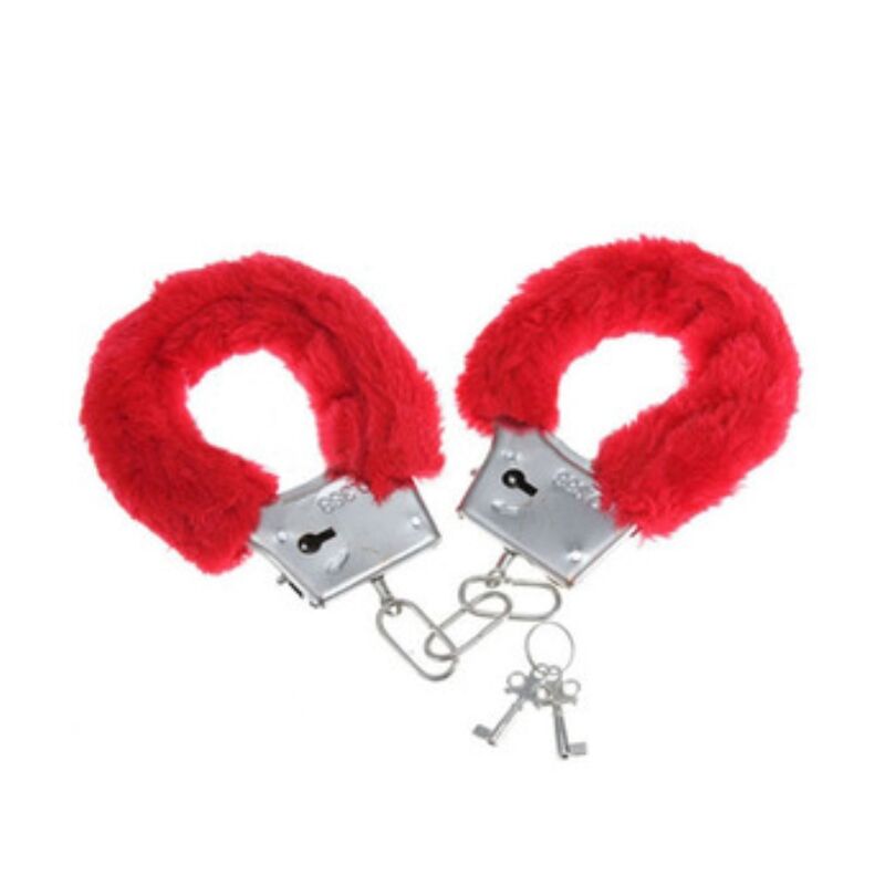 Manette in acciaio rivestite in peluche rosso bondage 