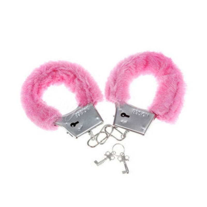 Manette in acciaio rivestite in peluche rosa bondage 