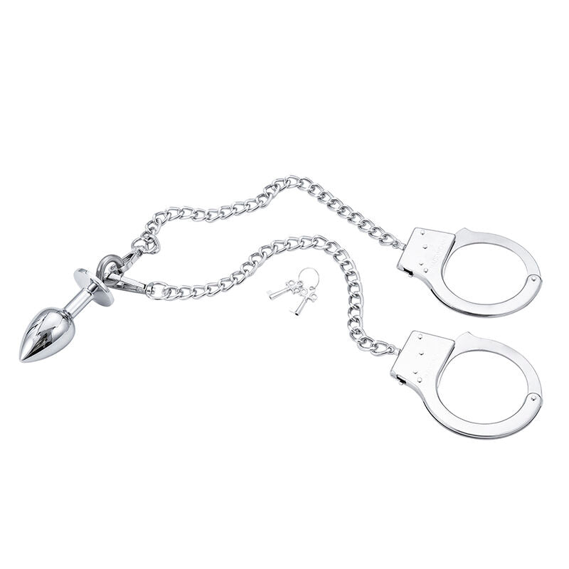 Plug Anale In Metallo Con Due Catene Con Manette Costrizione Anale Ohmama Fetish Bdsm