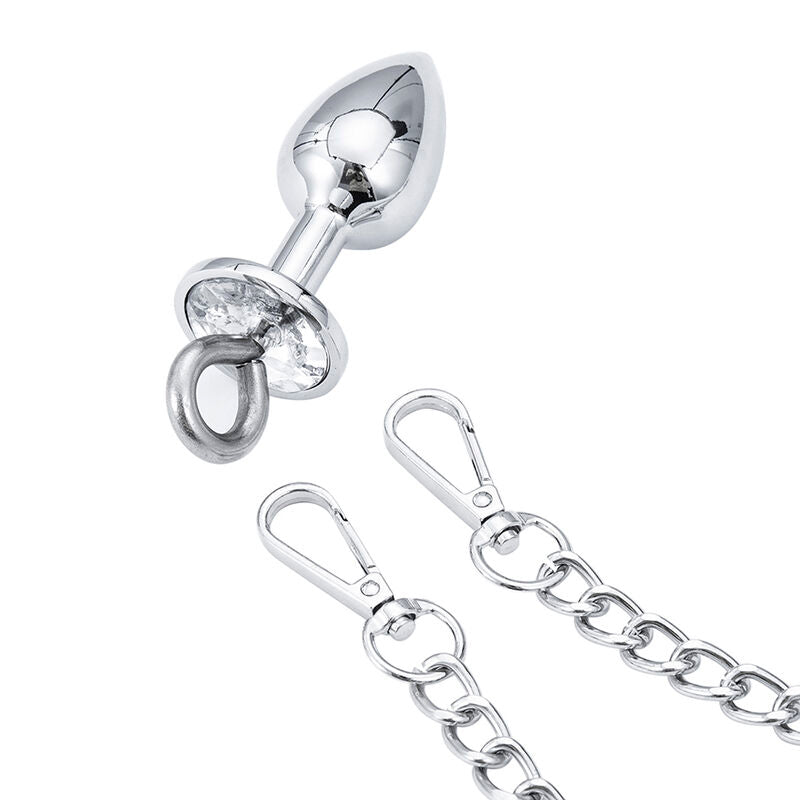 Plug Anale In Metallo Con Due Catene Con Manette Costrizione Anale Ohmama Fetish Bdsm