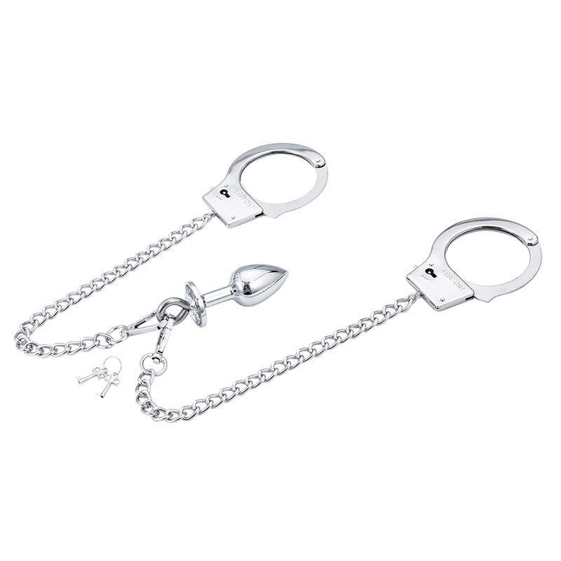 Plug Anale In Metallo Con Due Catene Con Manette Costrizione Anale Ohmama Fetish Bdsm