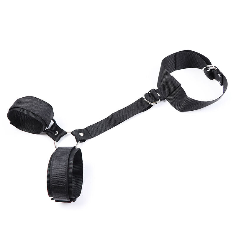 Collare in nylon con ferma polsi regolabile a strappo per giochi fetish con collana manette unico ohmama fetish