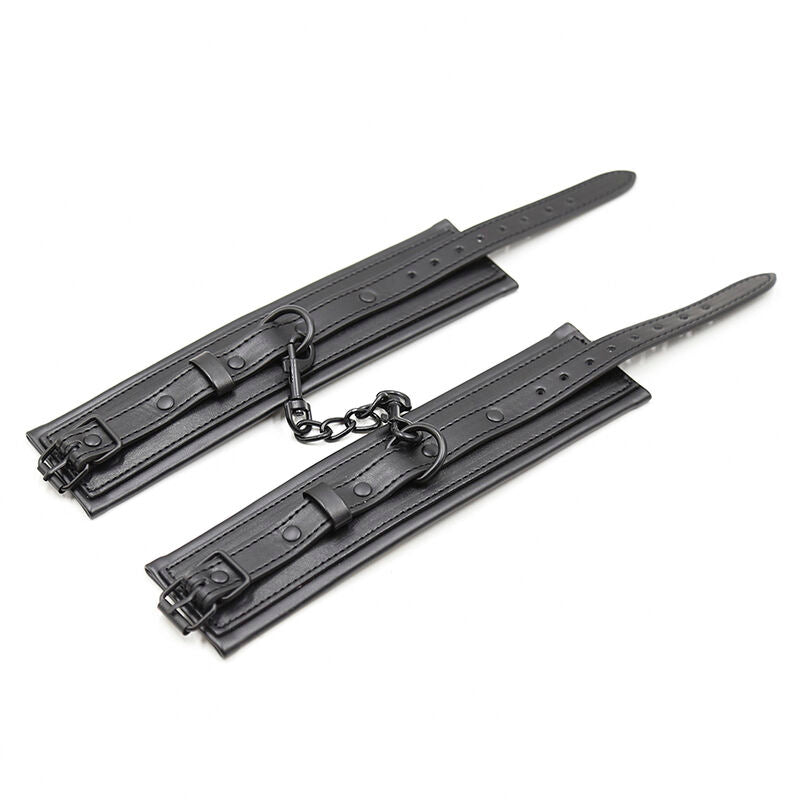 Manette Polsiere A Bracciale In Pelle Nera Con Fibia Regolabile E Ganci Di Trazione Bdsm Bondage