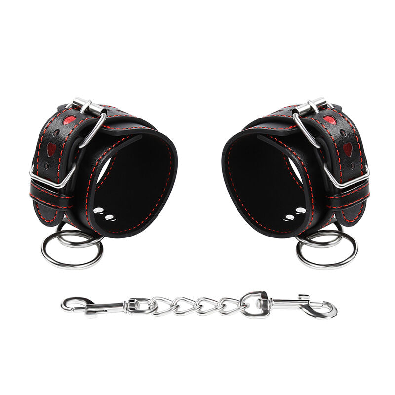 Polsini Manette In Pelle Nera Da Costrizione Con Fibia Di Regolazione E Catenella Con Moschettoni Bdsm Fetish Ohmama