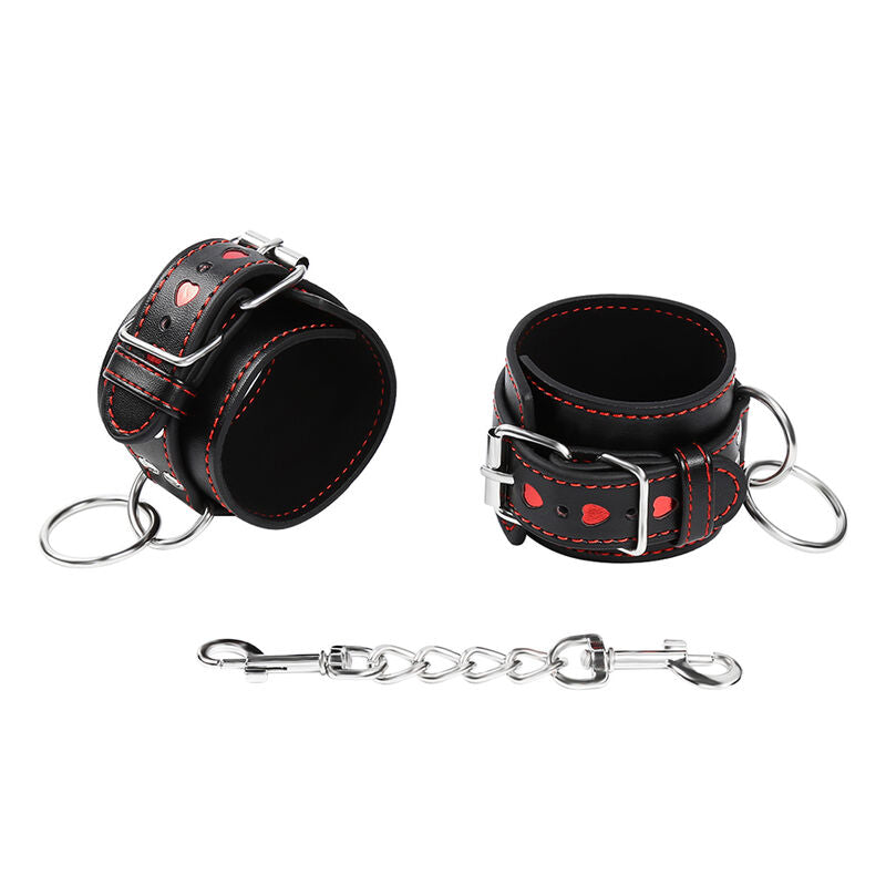 Polsini Manette In Pelle Nera Da Costrizione Con Fibia Di Regolazione E Catenella Con Moschettoni Bdsm Fetish Ohmama