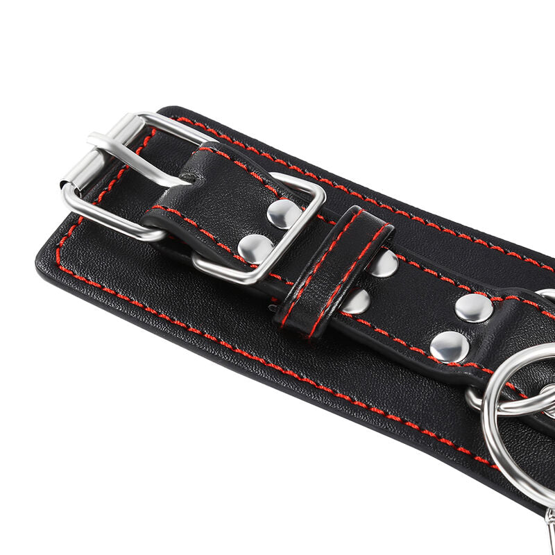 Polsini Manette In Pelle Nera Da Costrizione Con Fibia Di Regolazione E Catenella Con Moschettoni Bdsm Fetish Ohmama