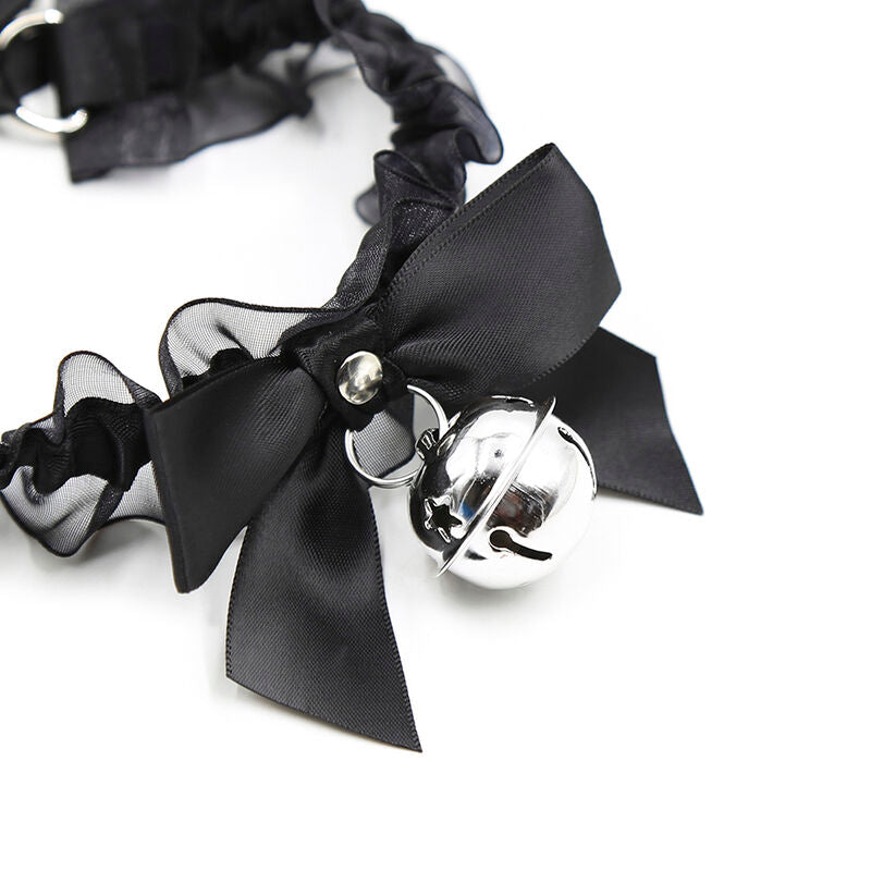 Collare collana in pizzo nera con campanellino  e laccetto Ohmama