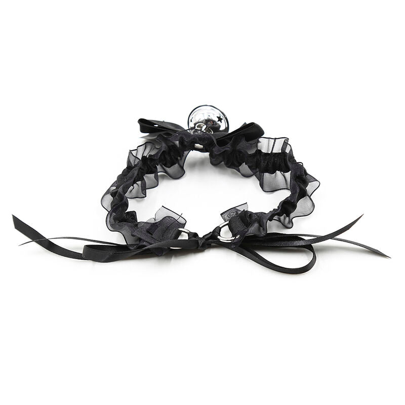 Collare collana in pizzo nera con campanellino  e laccetto Ohmama