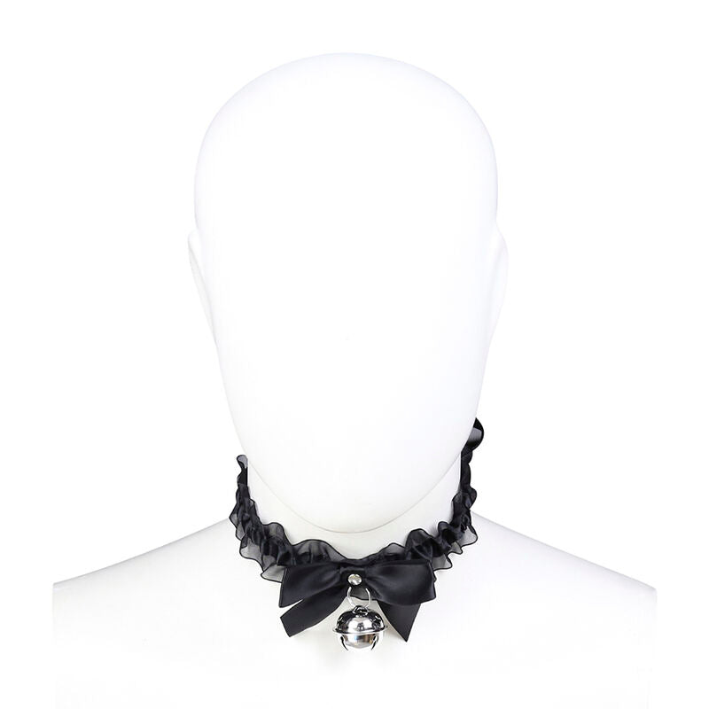 Collare collana in pizzo nera con campanellino  e laccetto Ohmama