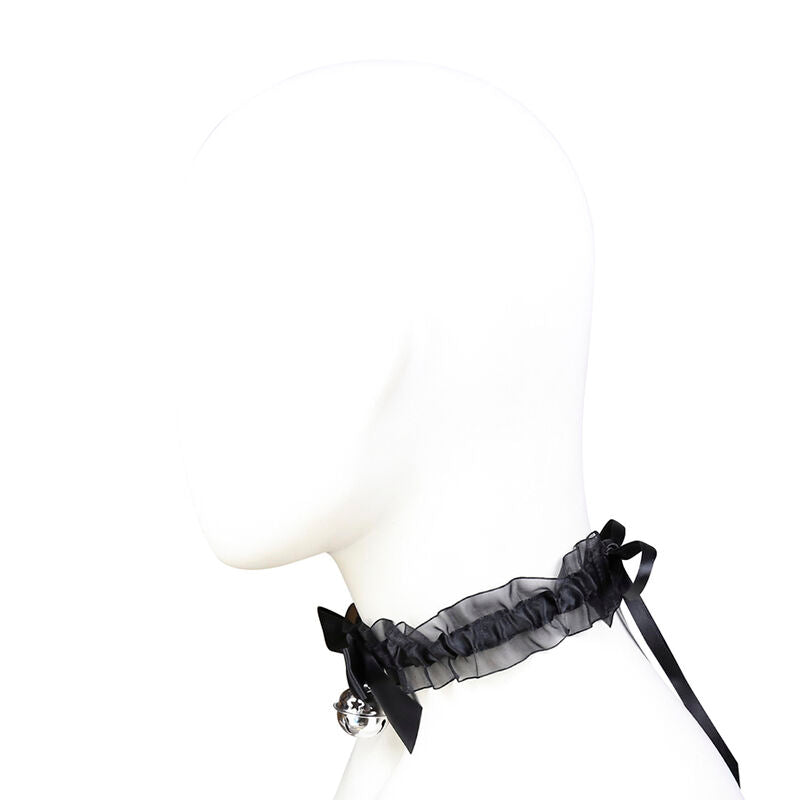 Collare collana in pizzo nera con campanellino  e laccetto Ohmama