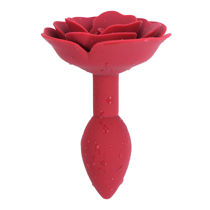 Plug anal en silicone Fetish Ohmama avec tête de rose rouge