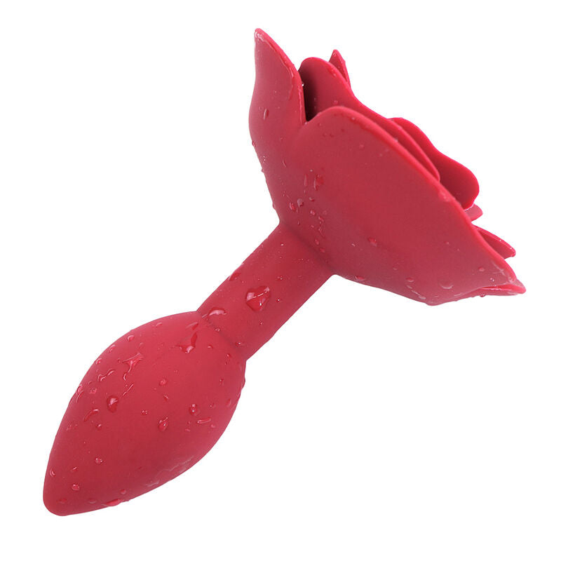Plug anal en silicone Fetish Ohmama avec tête de rose rouge