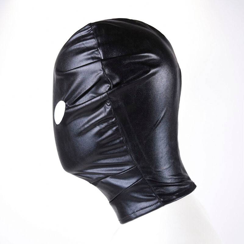 Cappuccio passamontagna fetish con apertura occhi e zip nuca realizzato in poliestere poliuretano pvc Ohmama Fetish