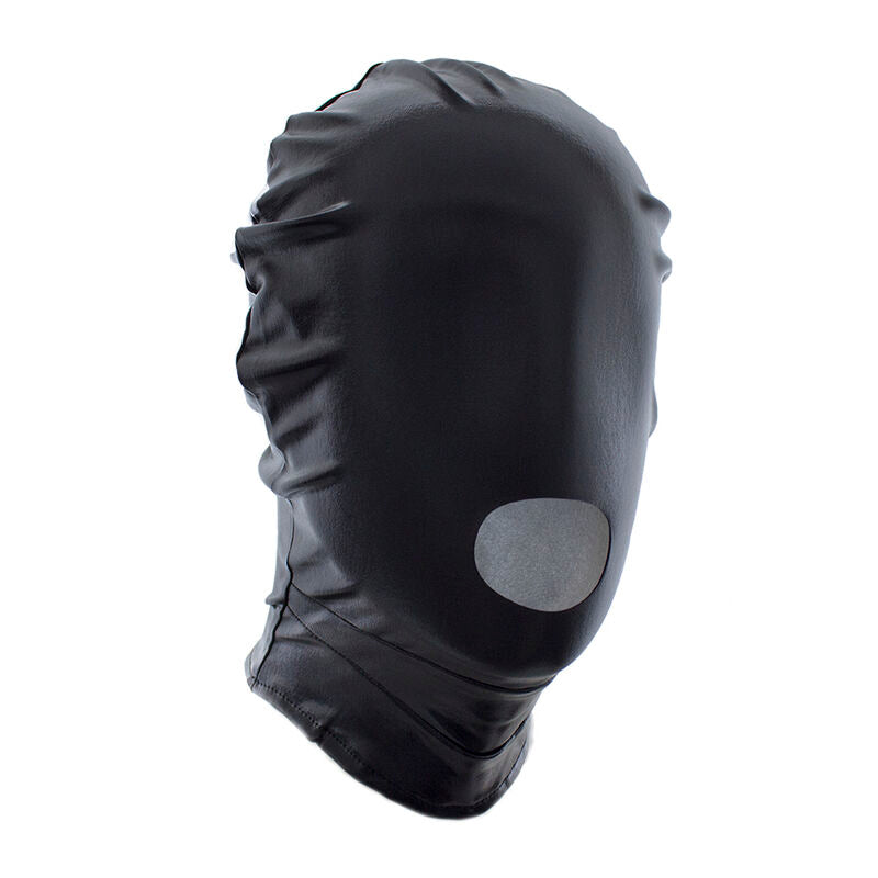 Cappuccio passamontagna fetish con zip nuca e bocca aperta chiusa occhi coperti poliestere pvc poliuretano ohmama fetish