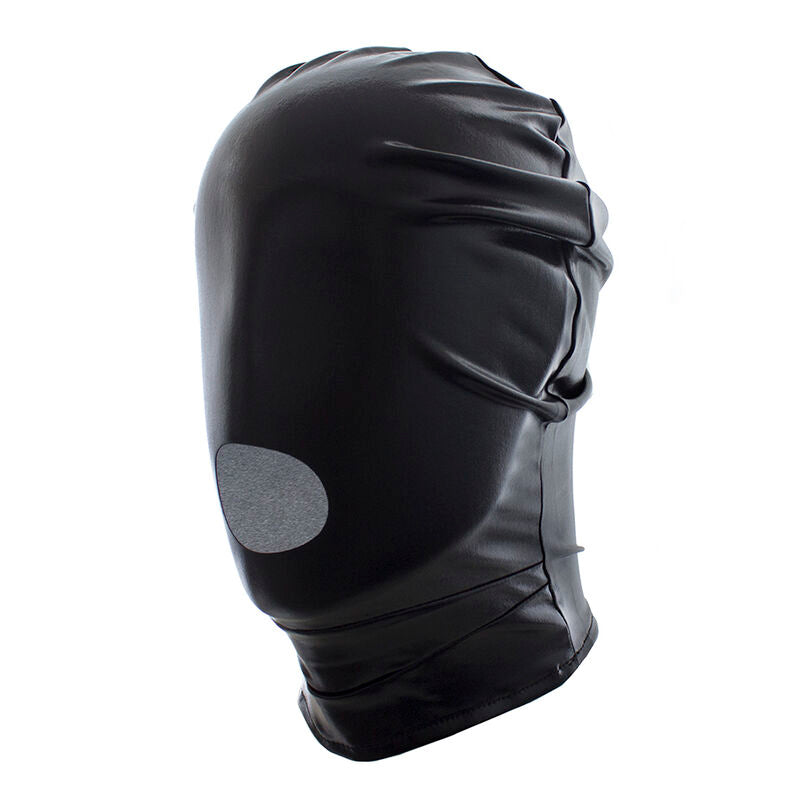 Cappuccio passamontagna fetish con zip nuca e bocca aperta chiusa occhi coperti poliestere pvc poliuretano ohmama fetish