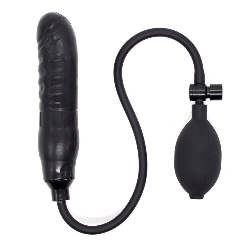 Plug anale gonfiabile nero 15,4 cm in lattice senza ftalati con pompetta manuale di ingrandimento Ohmama Anal
