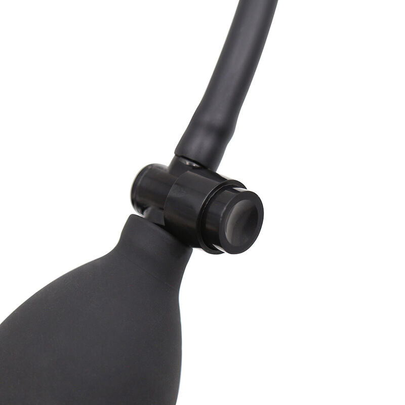Plug anale gonfiabile nero 15,4 cm in lattice senza ftalati con pompetta manuale di ingrandimento Ohmama Anal