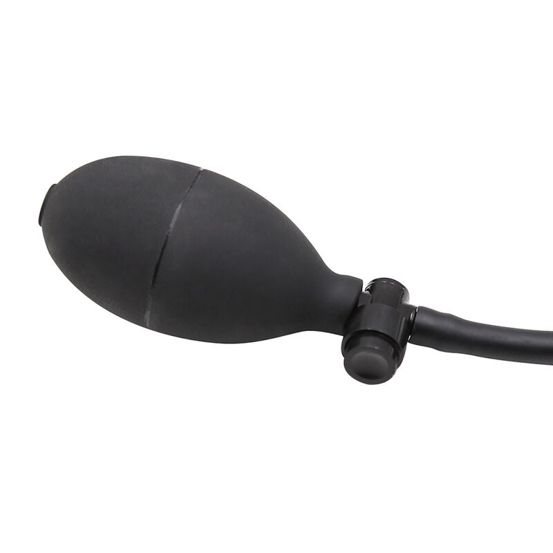 Plug anale gonfiabile nero 15,4 cm in lattice senza ftalati con pompetta manuale di ingrandimento Ohmama Anal