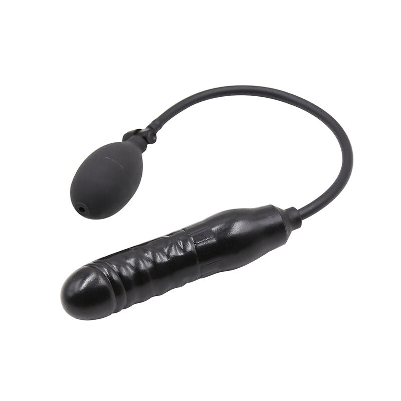 Plug anale gonfiabile nero 15,4 cm in lattice senza ftalati con pompetta manuale di ingrandimento Ohmama Anal