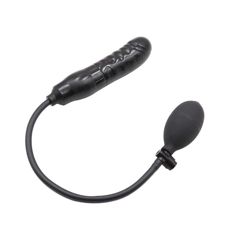 Plug anale gonfiabile nero 15,4 cm in lattice senza ftalati con pompetta manuale di ingrandimento Ohmama Anal
