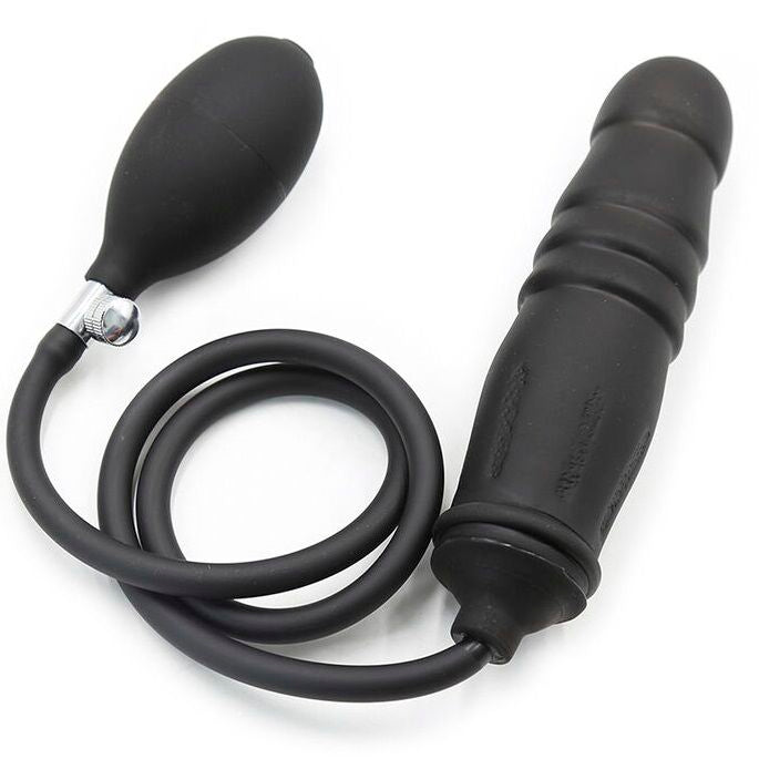 Dildo anale nero in silicone anallergico con pompetta manuale di ingrandimento plug 15,4cm ohmama
