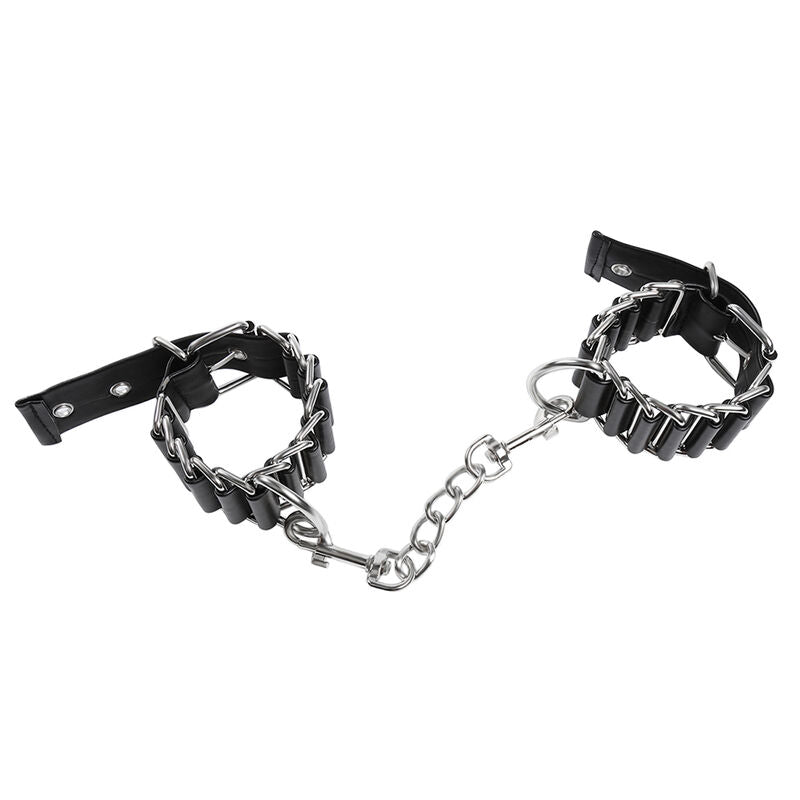Manette polsiere regolabili in pelle e acciaio con moschettoni fermapolsi a cerniera sicure taglia unica ohmama fetish