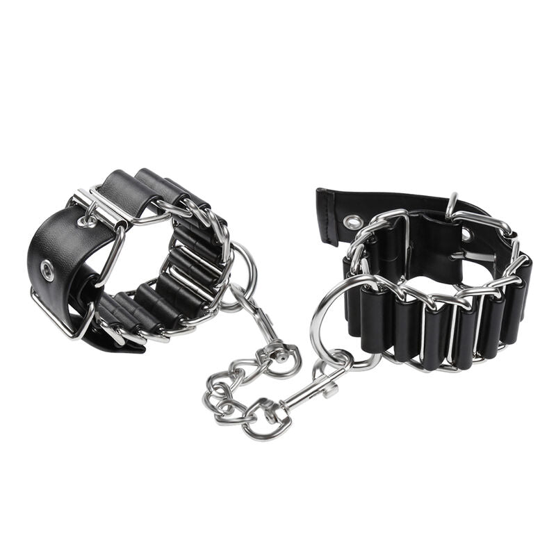 Manette polsiere regolabili in pelle e acciaio con moschettoni fermapolsi a cerniera sicure taglia unica ohmama fetish
