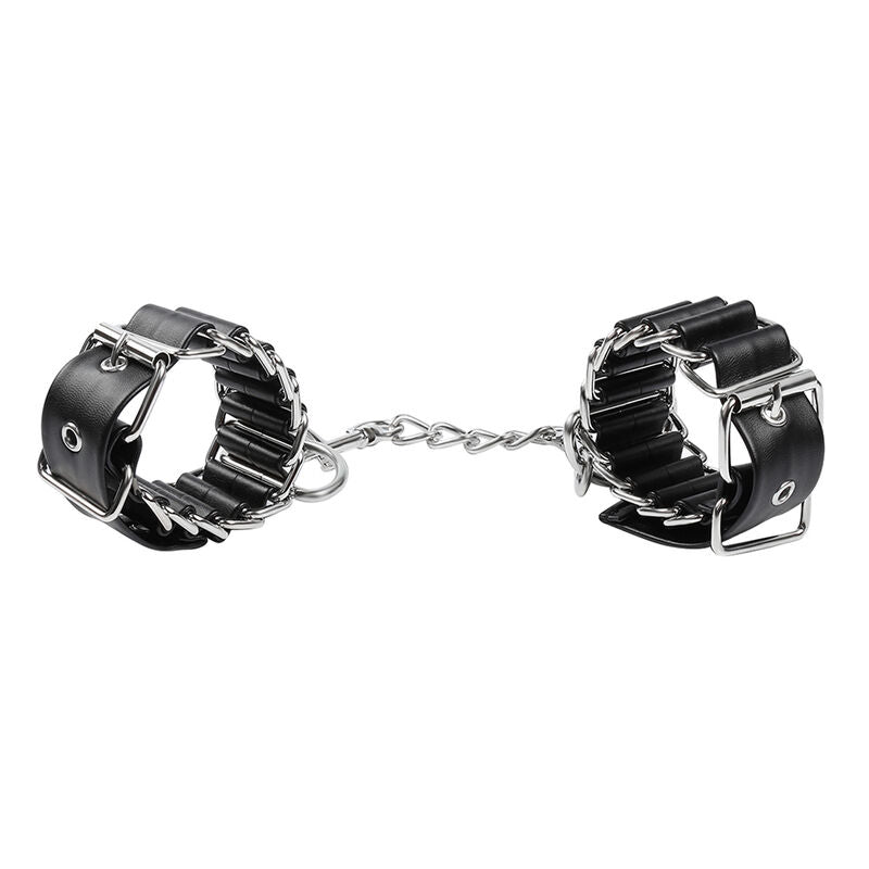 Manette polsiere regolabili in pelle e acciaio con moschettoni fermapolsi a cerniera sicure taglia unica ohmama fetish