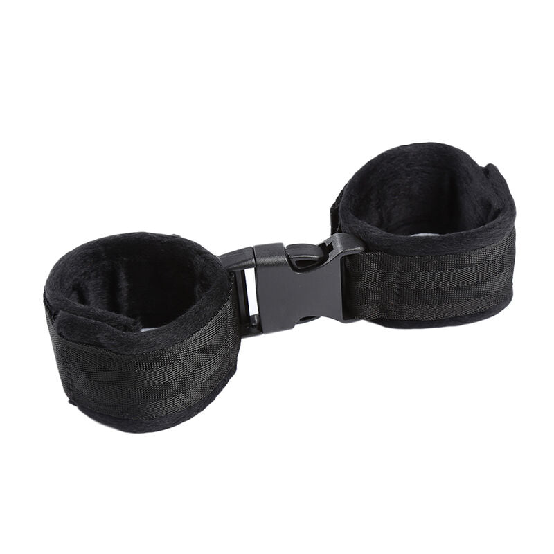 Manette polsiere in nylon con rivestimento interno fibia di blocco in plastica bondage 