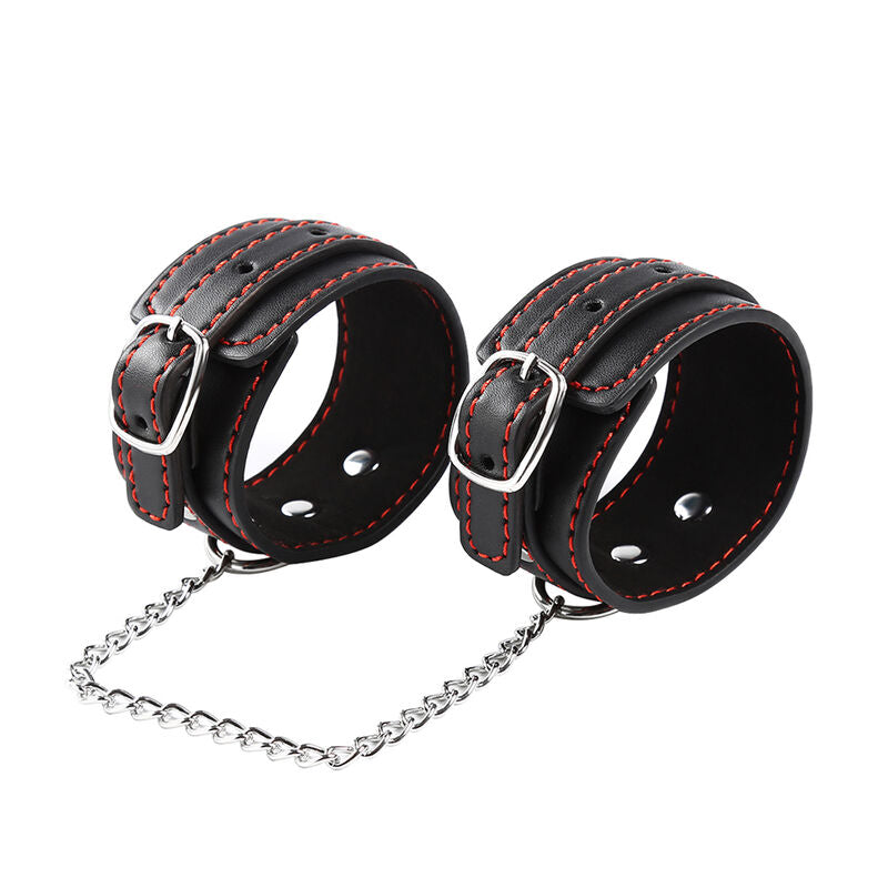 Manette per polsi in pelle regolabili con catena metallica per bondage taglia unica ohmama fetish