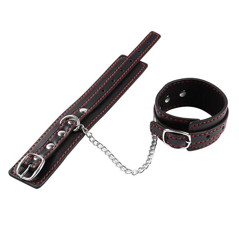 Manette per polsi in pelle regolabili con catena metallica per bondage taglia unica ohmama fetish